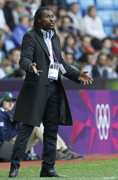 Senegal's coach Abdoukarime Diouf reacts during their men's Group A football match against UAE at the London 2012 Olympic Games in the City of Coventry stadium