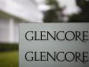 The logo of Glencore is seen in front of the company's headquarters in the Swiss town of Baar