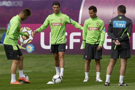Portugal's Cristiano Ronaldo attends a training session for the Euro 2012 in Opalenica