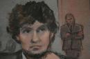 A courtroom sketch shows accused Boston Marathon bomber Dzhokhar Tsarnaev during his trial at the federal courthouse in Boston