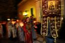 Macedonian Orthodox priests attend a midnight Easter service in the St. Dimitrija Church in Skopje on April 15, 2012