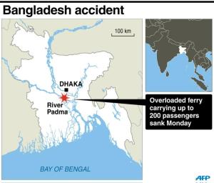 Map of Bangladesh locating the area where a ferry carrying &hellip;