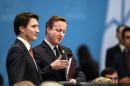 Canadian Prime Minister Justin Trudeau (L) and British Prime Minister David Cameron attend the G20 summit in Turkey focusing on the Syrian conflict and the refugee crisis on November 15, 2015