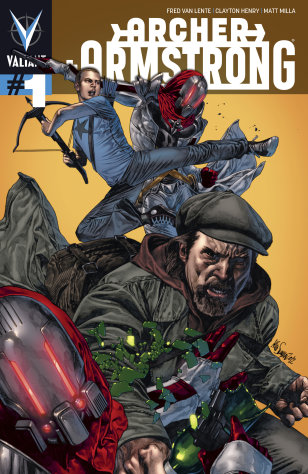 This image provided by Valiant Comics shows the cover of the first issue "Archer & Armstrong". “Archer & Armstrong” _ an odd couple of an ancient immortal and a home-schooled and well-trained teenager acting as a fist of God _ find themselves at the cabal's mercy deep under Wall Street in ancient crypt where they find out about a plot to stabilize the euro _ and boost profits, too _ by destroying Greece. (AP Photo/Courtesy Valiant Comics)