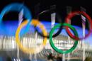 The Olympic rings are pictured at the Olympic Park on February 6, 2014