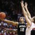 Bryant's Dyami Starks (12) shoots against Indiana's Cody Zeller during the first half of an NCAA college basketball game, Friday, Nov. 9, 2012, in Bloomington, Ind. (AP Photo/Darron Cummings)