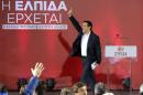 Opposition leader and head of radical leftist Syriza party Alexis Tsipras waves to supporters during a campaign rally in Heraklion, on the island of Crete