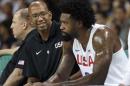 United States assistant coach Monty Williams, left, talks with DeAndre Jordan right, during a men's basketball game against Serbia at the 2016 Summer Olympics in Rio de Janeiro, Brazil, Friday, Aug. 12, 2016. (AP Photo/Eric Gay)