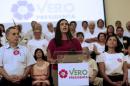 Peru's presidential candidate Mendoza of 'Frente Amplio' party gives a speech during an event to introduce her team, in Lima