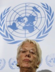 Former war crimes prosecutor Carla del Ponte attends a press conference at the United Nations offices in Geneva. Crimes against humanity are taking place in war-ravaged Syria, UN rights investigators said as they vowed to identify those behind the atrocities and seek a meeting with Syrian President Bashar al-Assad