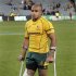 Australia's Wallabies' captain Genia supports himself with crutches after beating South Africa's Springboks in their Rugby Championship test match in Perth