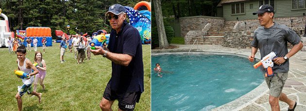 أوباما يلهو برشاشات المياه خلال الإجازة والصور من خلال نائبه جو بايدن الذي التقط الصور ونشرها على تويتر