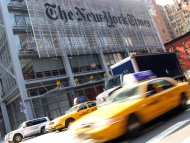 The headquarters of the New York Times is pictured on 8th Avenue in New York in this April 30, 2008, file photo. The New York Times Co on February 7, 2013, reported higher quarterly revenue as more people paid for its digital newspapers. REUTERS/Gary Hershorn/Files