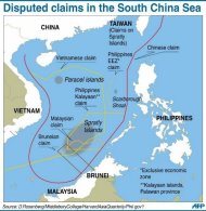 Graphic showing disputed sea border claims in the South China Sea
