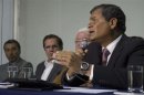 Ecuador's President Correa addresses the media during a news conference in Quito