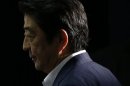 Japan's PM Abe makes an appearance before media at the LDP headquarters in Tokyo