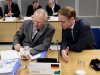 Germany's Finance Minister Wolfgang Schauble, left, and Germany's Central Bank Governor Dr. Jens Weidmann talk during the Informal Meeting of ECOFIN Ministers in Dublin Castle, Ireland, Saturday, April 13, 2013. (AP Photo/Peter Morrison)