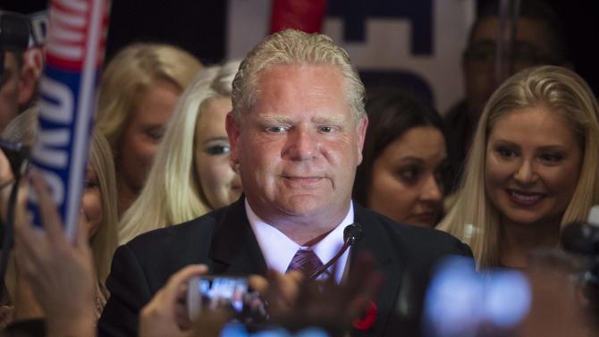 Mayoral candidate Doug Ford speaks to supporters after losing to John Tory at Ford's election night headquarters in Toronto on Monday, October 27, 2014. Doug Ford, bother of outgoing mayor Rob Ford ran for mayor after his bother said he would not seek reelction because of cancer.(AP Photo/The Canadian Press, Darren Calabrese)
