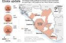 Graphic provides an update on the spread of the Ebola outbreak in West Africa; 3c x 4 inches; 146 mm x 101 mm;