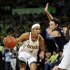 Notre Dame guard Skylar Diggins, left, drives the lane as Connecticut guard Kelly Faris defends during the first half of an NCAA college basketball game, Monday, March 4, 2013, in South Bend, Ind. (AP Photo/Joe Raymond)