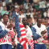 FILE -In this Aug. 8, 1992 photo, the USA's Scottie Pippen, left, with Michael Jordan, center, and Clyde Drexler, pose with their gold medals after beating in Barcelona. Jordan tells the Associated Press that  he laughed when heard Kobe Bryant said this year's USA Olympic basketball team could beat the Dream Team that Jordan played on. Jordan said "It's not even a question" who would have won that game. "We had 11 Hall of Famers on that team. Whenever they get 11 Hall of Famers you call and ask me." (AP Photo/Susan Ragan)