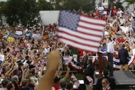 Republican presidential candidate and former Massachusetts Gov. Mitt Romney campaigns at Tradition Town Square in Port St. Lucie, Fla., Sunday, Oct. 7, 2012. (AP Photo/Charles Dharapak)
