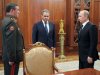 From left: Col. Gen Valery Gerasimov, Defense Minister Sergei Shoigu, and President Vladimir Putin meet in Moscow's Kremlin on Friday, Nov. 9, 2012. On Friday, Putin named Col. Gen. Valery Gerasimov the new chief of the armed forces’ General Staff to replace Gen. Nikolai Makarov. He also reshuffled several other top generals. (AP Photo/RIA Novosti, Alexei Druzhinin, Presidential Press Service)