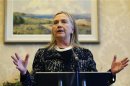 U.S. Secretary of State Hillary Clinton speaks during a news conference at Stormont Castle in Belfast
