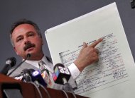 Maricopa County Sheriff's Cold Case Posse Lead Investigator Mike Zullo announces Tuesday, July 17, 2012, in Phoenix that President Obama's birth certificate, as presented by the White House in April 2011, is a forgery based on an investigation by the Sheriff's office. (AP Photo/Matt York)