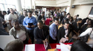<p>               In this Tuesday, Jan. 22, 2013 photo, job seekers fill a room at the job fair in Sunrise, Fla. U.S. employers added 157,000 jobs in January, and hiring was much stronger at the end of 2012 than previously thought, providing reassurance that the job market held steady even as economic growth stalled, according to Labor Department reports, Friday, Feb. 1, 2013. (AP Photo/J Pat Carter)