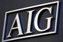 Logo on headquarters of American International Group Inc. (AIG) in New York