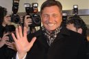 Former PM Pahor celebrates victory with supporters after unofficial results were announced in second round of Presidential elections in Ljubljana