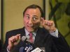 National Hockey League Commissioner Bettman gestures as he describes negotiations between the NHL and the NHL Players Association regarding difficulties of their current labor negotiations in New York