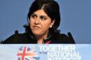 Former chairman of the Conservative Party, Sayeeda Warsi delivers a speech during the first day of the Conservative conference at the International Convention Centre in Birmingham, central England, on October 3, 2010