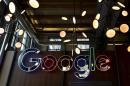 A neon Google sign is seen in the foyer of Google's new Canadian engineering headquarters in Kitchener-Waterloo
