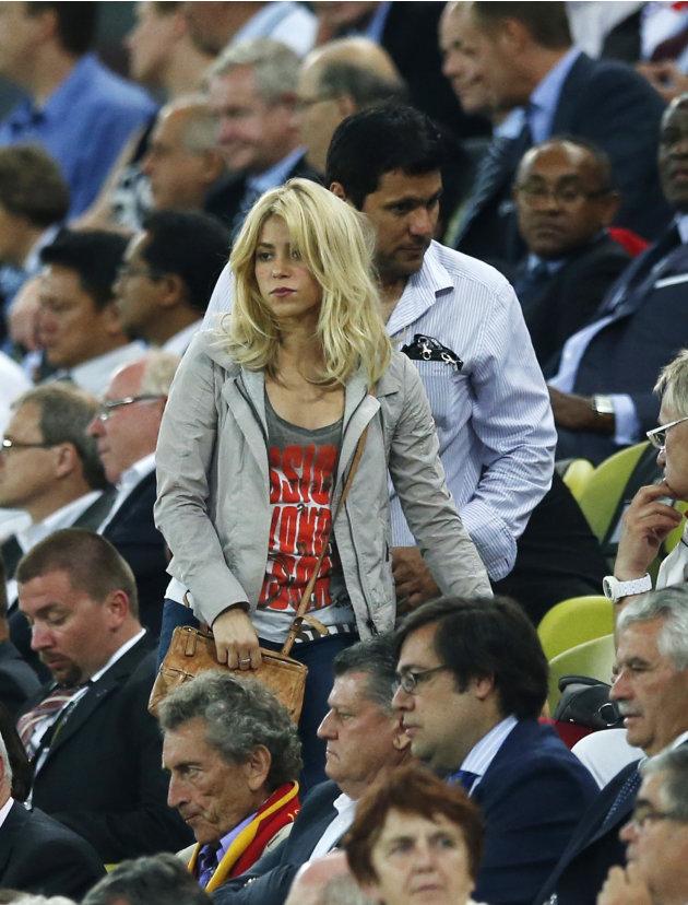 Colombian singer Shakira is pictured during the Group C Euro 2012 soccer match between Spain and Croatia in Gdansk