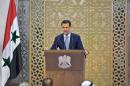 In this photo released by the Syrian official news agency SANA, Syrian President Bashar Assad delivers a speech in Damascus, Syria, Sunday, July 26, 2015. Assad says he supports any political dialogue to end his country's civil war even if its effects are limited. But he says any initiative that is not based on fighting "terrorism" will be "hollow" and "meaningless." (SANA via AP)
