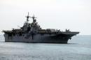 A USS Boxer LHD travels at an offshore location in Goa