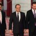 Airbus President and CEO Bregier, Lion Air CEO Kirana and French President Hollande pose after a signing ceremony at the Elysee Palace in Paris