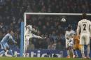 CSKA's Seydou Doumbia scores the opening goal, during the Champions League group E soccer match between Manchester City and CSKA Moscow, at the Etihad Stadium, in Manchester, England, Wednesday, Nov. 5, 2014. (AP Photo/Jon Super)