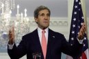 U.S. Secretary of State Kerry speaks to the media about Syria at the State Department in Washington