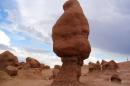 This undated photo released by Utah State Parks shows rock formations at Goblin Valley State Park. Authorities say three men could face felony charges after purposely knocking over an ancient Utah desert rock formation and posting a video of the incident online. State parks spokesman Eugene Swalberg says the formation at Goblin Valley State Park is about 170 million years old. The park is dotted with thousands of the eerie, mushroom shaped sandstone formations. (AP Photo/Utah State Parks)