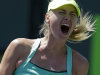 Maria Sharapova, of Russia, reacts after wining the first set against Sara Errani, of Italy, during the quarterfinals of the Sony Open tennis tournament, Wednesday, March 27, 2013, in Key Biscayne, Fla. (AP Photo/Lynne Sladky)