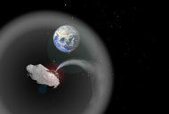 Scientists propose a dust cloud made of asteroid material could help to cool Earth. Here, an artist's depiction of what a spacecraft spewing asteroid dust might look like.