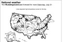 The forecast for noon, Saturday, July 21, 2012 shows a frontal boundary lingers over the Southeast, kicking up scattered showers and thunderstorms from the Gulf coast through the Mid-Atlantic states. Meanwhile, thunderstorms develop over the Northern Plains and Upper Midwest. (AP Photo/Weather Underground)