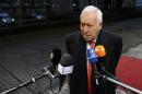 Spanish Foreign Minister Jose Manuel Garcia Margallo speaks to journalists on January, 19 2015, before a Foreign Affairs Council meeting at the EU headquarters in Brussels