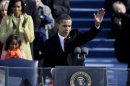 President Obama waves after his inaugural address in 2009.