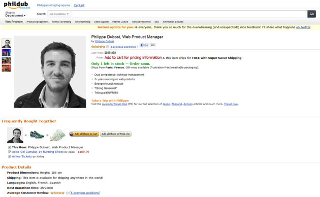 Philippe Dubost's creative Amazon-themed CV. You can see the full ...
