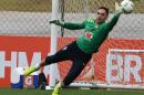 Brazilian Olympic football team goalie Fernando Prass, pictured on July 22, 2016, is ruled out of the country's campaign at the Rio Games after injuring an elbow during a training session
