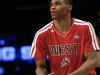 Russell Westbrook of the Oklahoma City Thunder participates at the skills challenge  during NBA All-Star Saturday Night basketball in Houston on Saturday, Feb. 16, 2013. (AP Photo/Pat Sullivan)